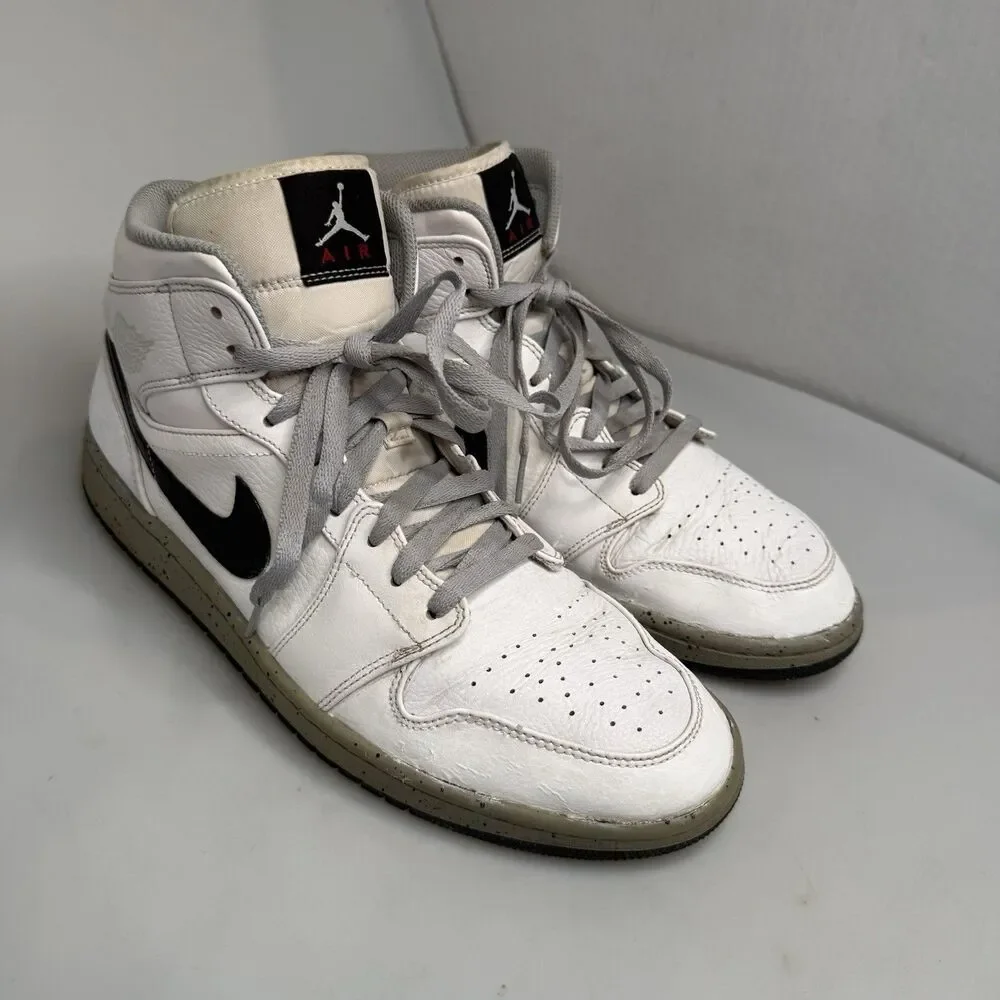 Nike Air Jordan 1 Mid 554724-115 White Black Cement Mens Size 11.5 EUR 45.5 GUC